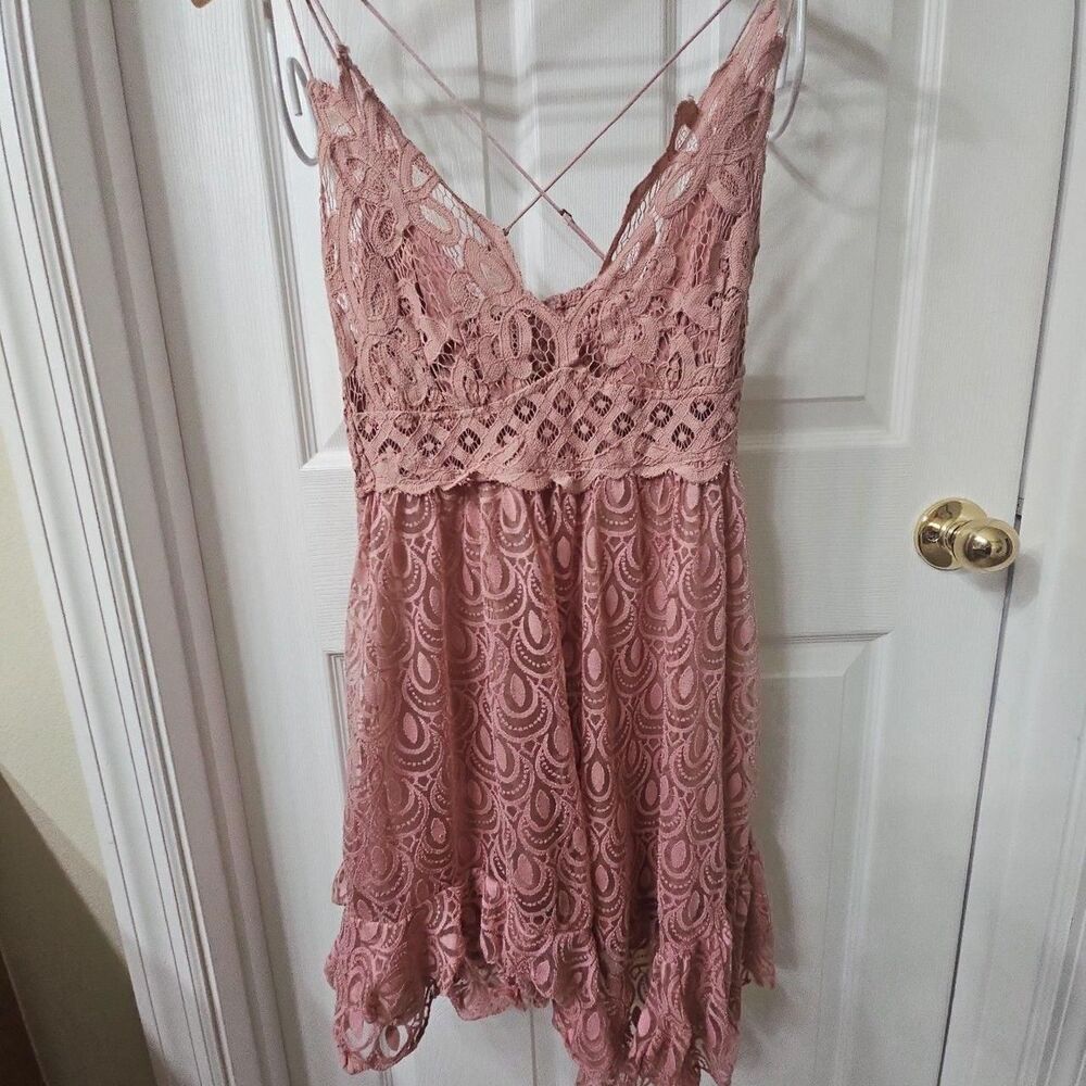 Free People FP One Adella Lace Slip Mini Dress in Dusty Rose